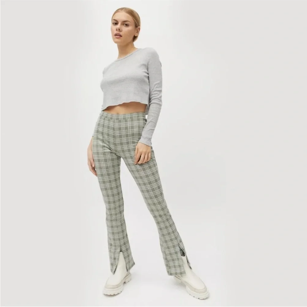 Urban Outfitters Urban Renewal Remnants Plaid Front Slit Olive Pants - Picture 4 of 11